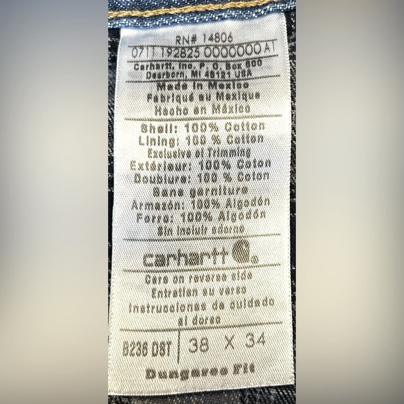 Carhartt Washed-Denim Work Dungaree/Flannel-Lined Jeans, Size 38 X 34. - Picture 10 of 13